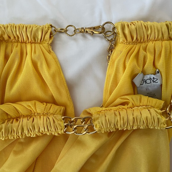 Cache Yellow Halter Top w/Gold Chain Detail Size XL - Picture 3 of 6
